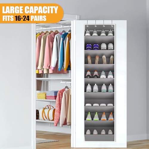 Over The Door Shoe Organizer Storage Fit 16 (B Grey / 1 PACK)