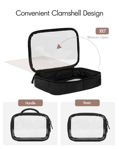 TSA Approved Toiletry Bag Clear Quart Size Travel Bags Makeup Bag (Puffer Black / 1 Pack, Handle)