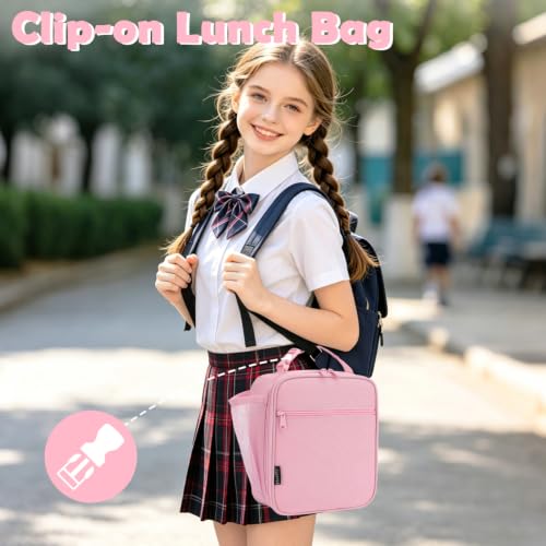 Kids Lunch box Insulated Soft Bag Mini Cooler Back to School Thermal Meal Tote Kit for Girls (Pink)
