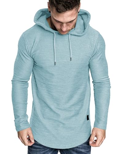 Mens Fashion Athletic Hoodies Sport Sweatshirt Solid Color Fleece Pullover Sky Blue (Medium / Sky Blue)