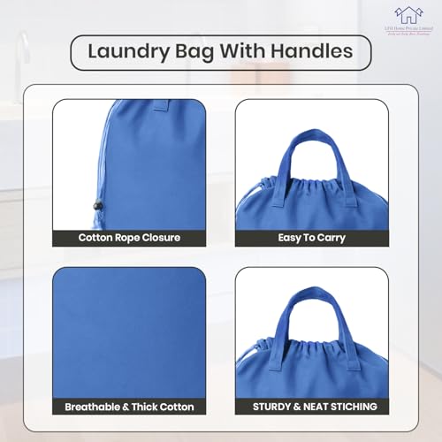 LFH Home Large Premium 1pack Cotton Rich Canvas Laundry Bag with Drawstring and Handles Heavy Duty (18”x26” / Sky Blue)