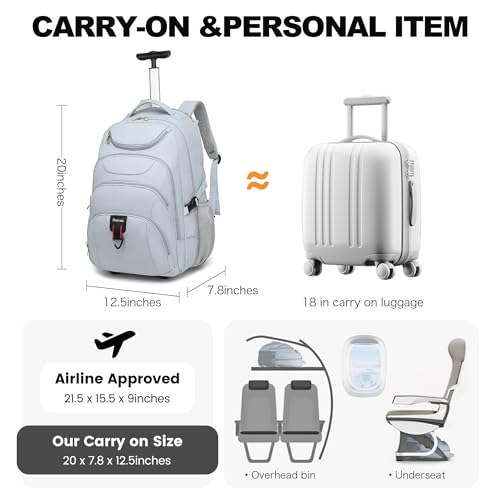 Rolling Backpack for Women (17.3 inches / Blue)