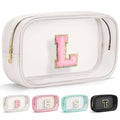 Initial Makeup Bag Travel Toiletry Bag Clear Makeup Bag Preppy Cosmetic Bag Gifts for Girls Kids Graduation Gifts Birthday Gifts for Girls Kids Birthday Gifts Swim Gifts White L (Large-White / L)