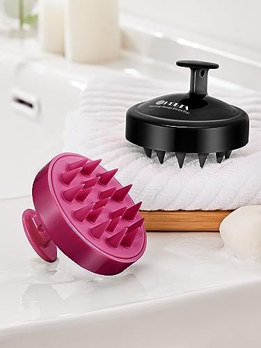 2 Pack Scalp Massager Hair Growth Scrubber for Dandruff Removal (Red & Black)