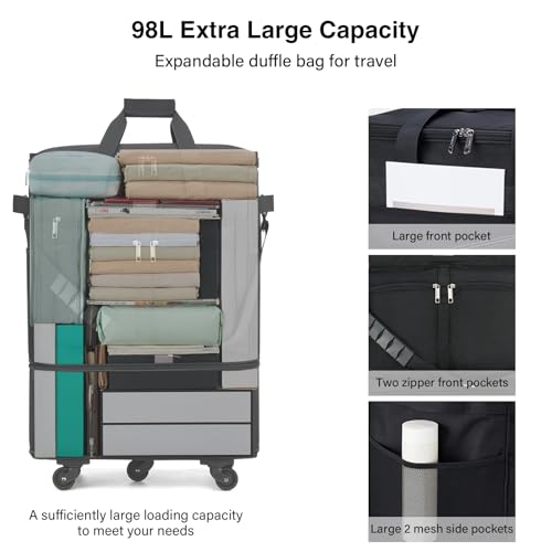 Expandable Luggage Bags for Travel Collapsible Suitcase with Wheels (Black)