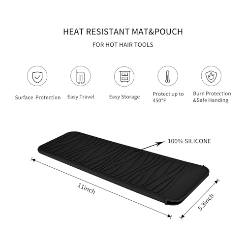 2 Pack Silicone Heat Resistant Travel Mat Pouch for Straighteners (2 Pack / Black&grey)
