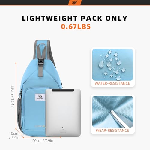 Sling Bag RFID Crossbody Sling Backpack Cross Body Shoulder Bag Travel Hiking Daypack for Women Men (Lightblue)