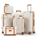 Luggage Set 6 Piece Luggage with PC+ABS Hardshell TSA Lock Spinner Wheels Carry on Lightweight Suitcase Cup Holder (Beige / 6 piece sets（14/20/24/28/DB/TB）)