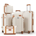 Luggage Set 6 Piece Luggage with PC+ABS Hardshell TSA Lock Spinner Wheels Carry on Lightweight Suitcase Cup Holder (Beige / 6 piece sets（14/20/24/28/DB/TB）)