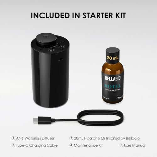 AN6 Waterless Essential Oil Diffuser Starter Kit (2black With Blg)