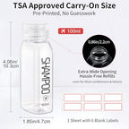 10PCS 100ml TSA Approved Clear Travel Bottles for Toiletries (B-3.4oz-Clear-3label1blank / Clear)