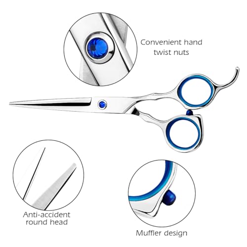 Regular Hair Cutting Shears Professional Barber Scissors Home Blue Detachable Finger Ring for Men Women Kid (Blue Regular Scissor)