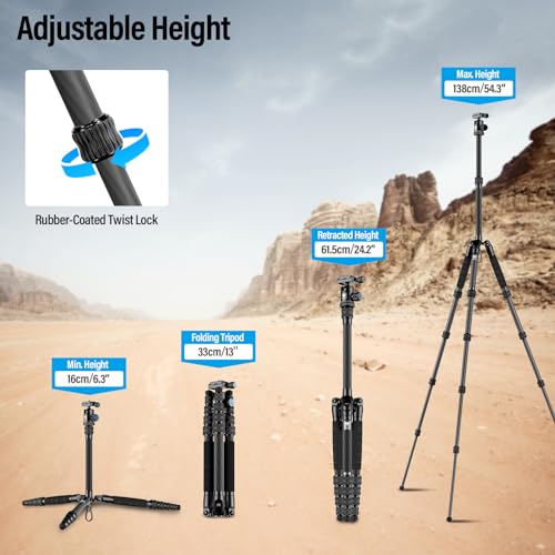 Compact Traveler 5C Tripod 54.3 inches Lightweight Carbon Fiber Travel Tripod for Camera with 360° Panorama Ball Head for Arca Swiss Quick Release Plate (Carbon Tripod 5C)
