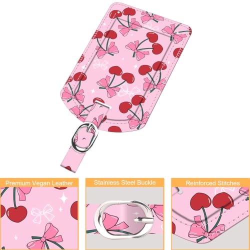 2 Pack Luggage Tags Leather Name ID Labels with Privacy Cover (Pink Cherry)