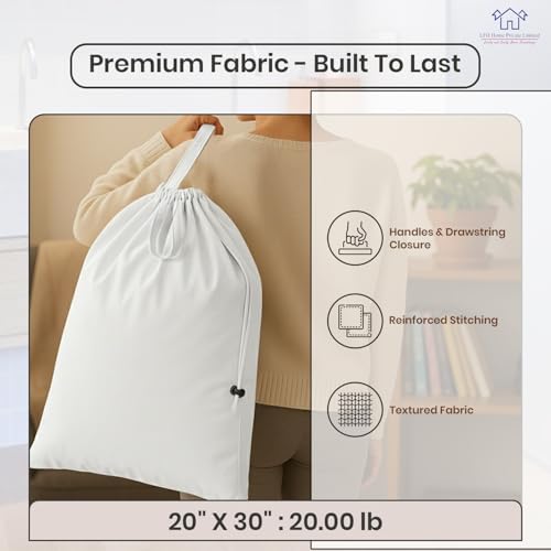 LFH Home Cotton Rich Large Laundry Bag with Handle (20”x30” (Pack of 6) / White)