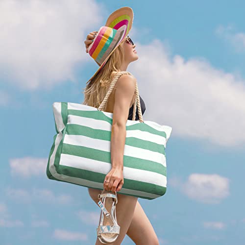 Beach Bags for Women Large Waterproof Beach Tote Bag Zipper Beach Bags Waterproof Sandproof Swim Pool Bag Large Tote (Green)