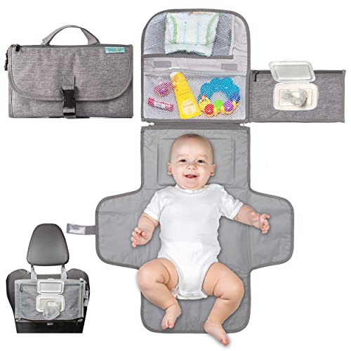Portable Diaper Changing Pad with Wipes Pocket (Grey / Classic)
