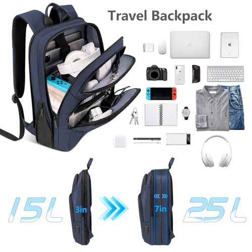 Backpack for Men Slim & Expandable Travel Laptop Backpack with USB Charging Port Water Resistant Anti (Navy Blue / 17.3”)