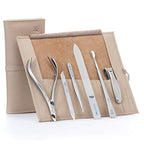 6pc Manicure & Pedicure Set (6-Pc: Clipper, Nipper, Cuticle Pusher / Beige Leather Roll)