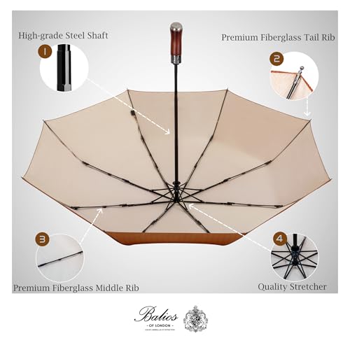 Folding Umbrella Lux Hardwood Handle Herringbone Gold Flame (Herringbone Gold Flame)