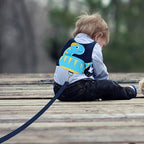 Toddler Harness with Leash (Navy Blue/Light Blue Textured Brachiosaurus, Blue Link)