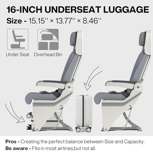 Underseat Carry on Luggage 16 Inch Hardshell PC Suitcase with Spinner Wheels TSA Lock for Travel (Smoke White TSA2 / 16-inch)