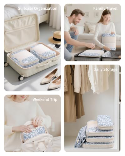 Compression Packing Cubes for Women Kids (ZZZ-Little Blue Flower / 5 Set)