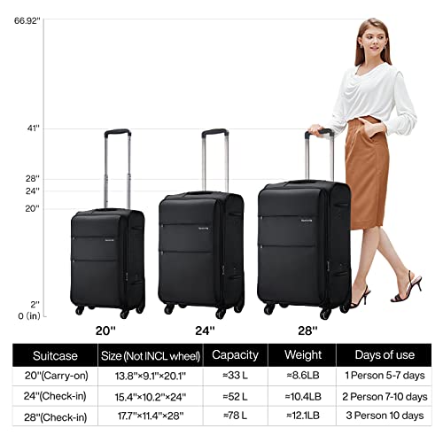 20 28 Inch 2 Piece Luggage Sets with Spinner Wheels Expandable Luggage Large Suitcases with Wheels Lightweight Travel Luggage Rolling Suitcase with Lock Softside Checked Luggage (Coffee / 2-Piece Set (20-Inch, 28-Inch))
