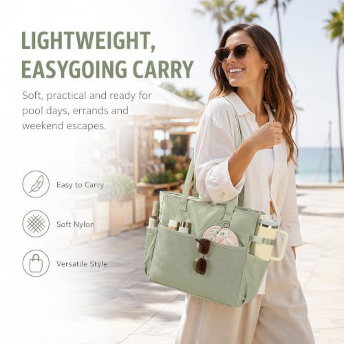 Waterproof Beach Tote Pool Bags for Women Ladies Extra Large Carry On Bag With Wet Compartment for Weekender Travel (Lime Green)