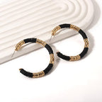 Game Day Earrings Football Baseball Earrings for Women Sports Team Heishi Hoop Earring Football Accessories Outfits Cheer Mom Essentials Fall Sports Must Haves Cheer Gifts (Black Gold)