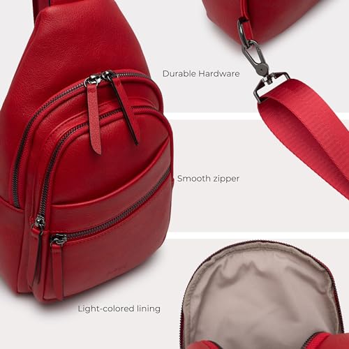 Large Sling Bag for Women Crossbody Purse Leather Fashionable Trendy Chest Bag for Travel (Red / Leather-like Flex)