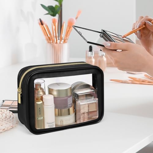 Clear Makeup Bag (2 Pack Black / Hybrid Traveler (1 Large & 1 Medium - Soft))