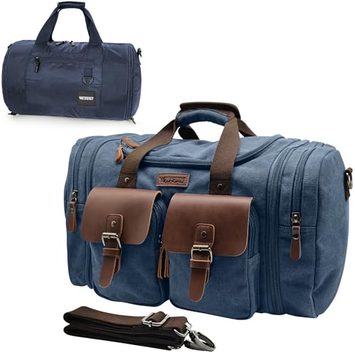 Gym Bags for Men & Expandable Canvas Duffle Bag (Blue 02 / Large-50L Duffle Bag)