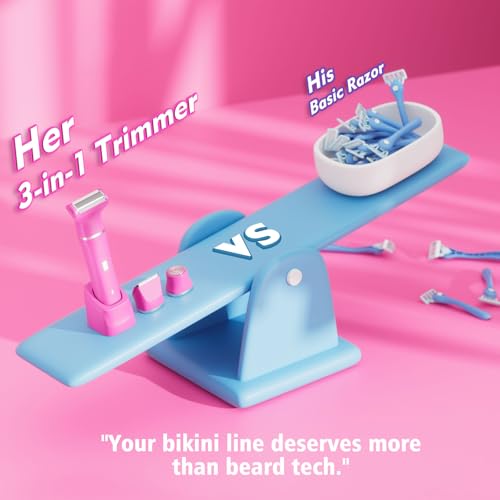 3-in-1 Bikini Trimmer for Women, Electric Shaver, Grooming Kit (Hot Pink)
