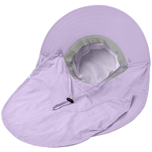 Sun Hat for Men Women with Neck Flap (6 3/4-6 7/8 / 1pack-style2-light Purple (With Face Cover))