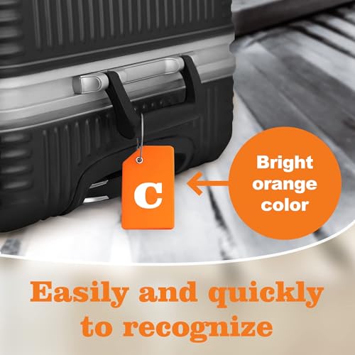 8 Pack Initial Luggage Tags for Suitcases Airplane Travel Essentials (Orange / Letter C)