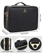 Makeup Case Large Makeup Bag Professional Train Case 16.5 inches Travel Cosmetic Organizer Brush Holder Waterproof Makeup Artist Storage Box (Large / Black Leather)