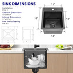 13x15x9 inch Drop in Bar Sink Gunmetal Black 18 Gauge T304 Stainless Steel (13x15x9 inch Black)