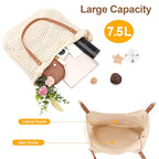 Crochet Beach Bag for Women Summer Purse Boho Small Tote (Khaki Bag)