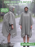 Hooded Rain Poncho for Adults (Grey-basic)