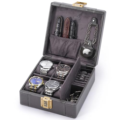 Watch Box 4 Watch Travel Case with Combination Lock (Grey / 4-Slot)
