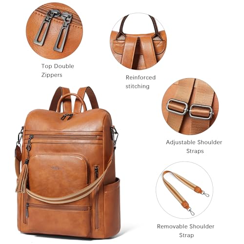 Vegan Leather Laptop Backpack for Women 15.6 inch Work Backpack Fashion Travel Backpack Purse for Business College (Brown02)