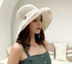 Women Summer Wide Brim Sun Hat Bucket Fishing Hats UV Protection (One Size / B1-fyu001-beige)