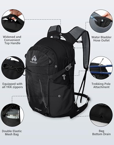 Hiking Backpack 22L Small Hiking Hydration Gear Lightweight Camping Backpack Travel Daypack for Women Men Outdoor Bag for Biking Climbing (Black / 22L)