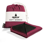 Apear 16-in-1 Compact Travel Blanket with Bag, Soft Bamboo Airplane Blanket (Burgundy/Black)