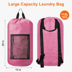 Laundry Backpack Portable Travel Laundry Bags with Straps and Mesh Pocket (Pink / 1 Pack)