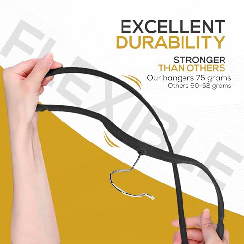Premium Velvet Hangers 30 Pack Ultra Thin Non Slip Adult Felt Space Saving Suit Hanger for Closet Heavy Duty Coat Pants Jackets Dress Hangers 360° Swivel Hook Hold Upto 10 lbs Black (Black / 30 Pack)