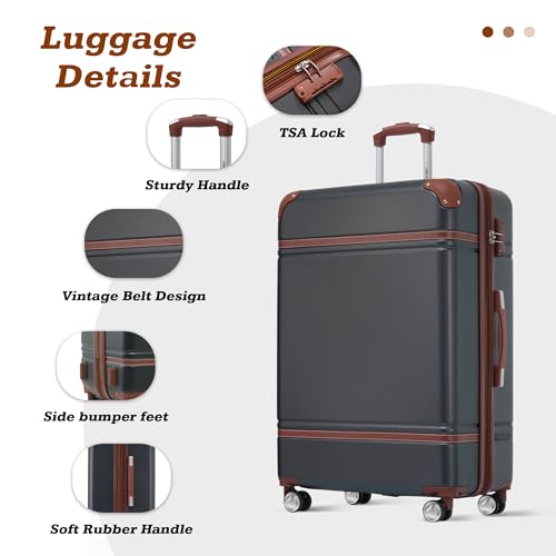Suitcase Set 28 IN Expandable Luggage with TSA Lock Spinner Wheels (Vintage Luggage / Black(28+bags))