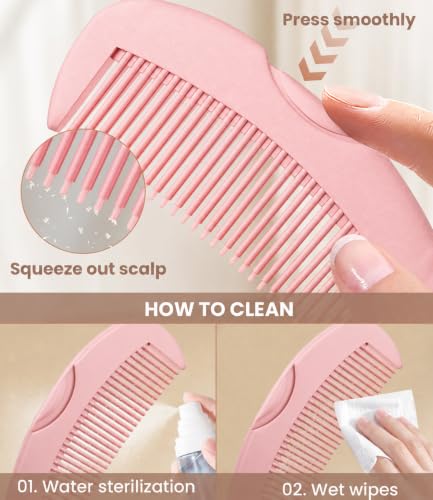 Dandruff Comb Removal 2PC Hollow Fine Tooth Scalp Detox Hair Care Tool (Pink+Black 2PC)