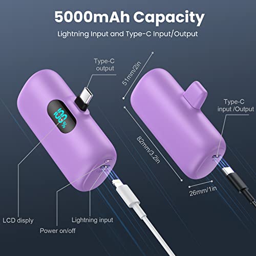 2 Pack] Mini Portable Charger 5000mAh Power Bank (Light Purple+Pink)